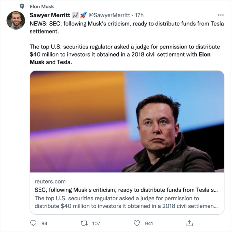 Elon Musk Retweet Sawyer Merritt